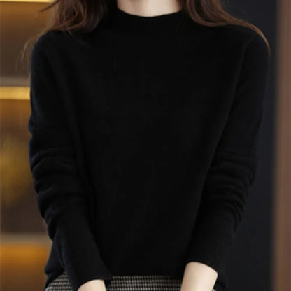 Mock Neck Cashmere Sweater Long Sleeve Loose Fit Pullover