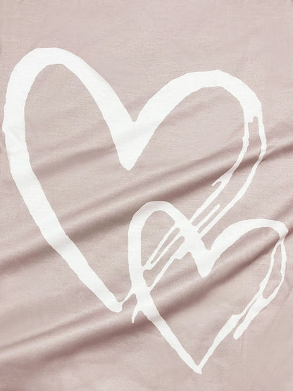 Women's Heart Print Eyelet Long-Sleeve Top