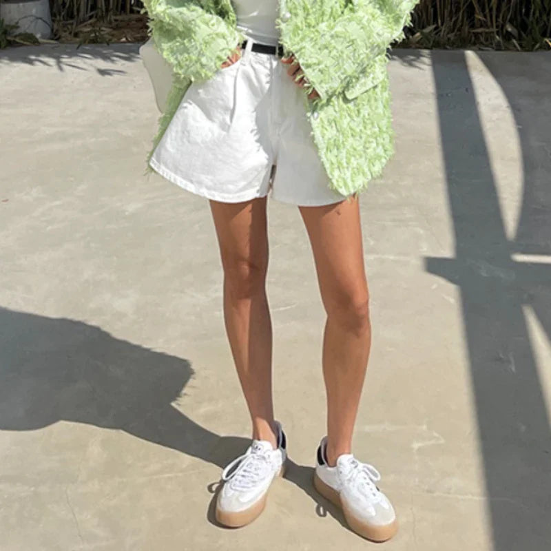 High Waist A-Line Wide Leg Denim Shorts