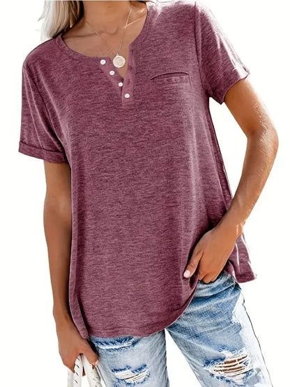 Plus Size 1XL-8XL Women's Loose Tops Ladies Casual V-neck Short Sleeve Pocket T-shirt Spring and Summer New Style