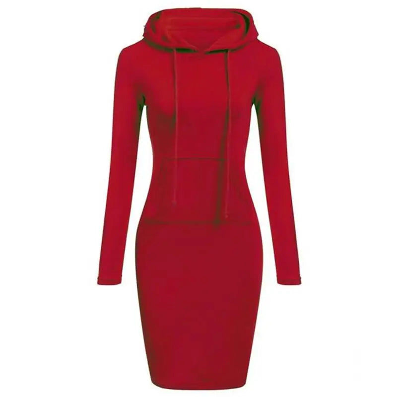 Ladies Hooded Dress Women Long Sleeve Sweatshirt Dress with Pockets