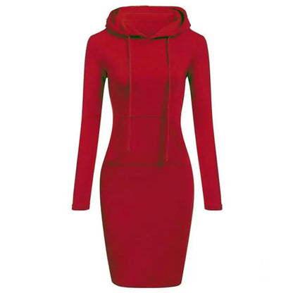 Ladies Hooded Dress Women Long Sleeve Sweatshirt Dress with Pockets