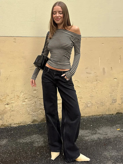 Long Sleeve Slim Striped T-Shirt Ladies Fashion Casual Versatile