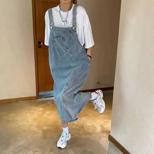 Women's Denim Overall Dress - Sleeveless Casual Slip Dress