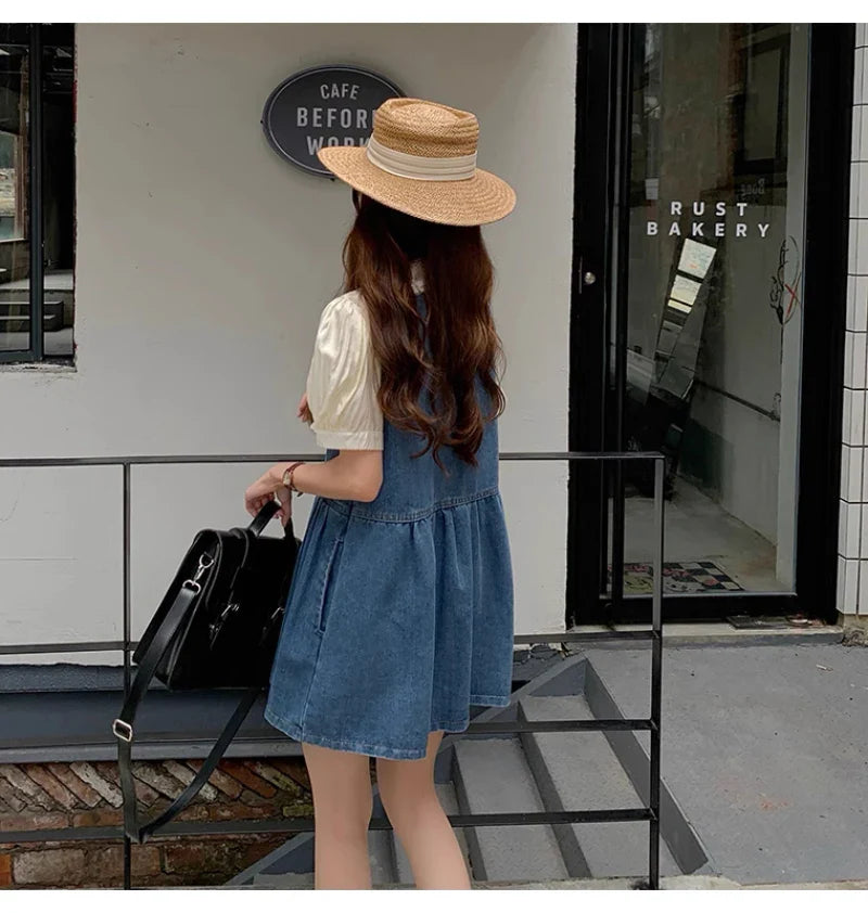 Denim V-Neck Spaghetti Strap Sleeveless Mini Dress