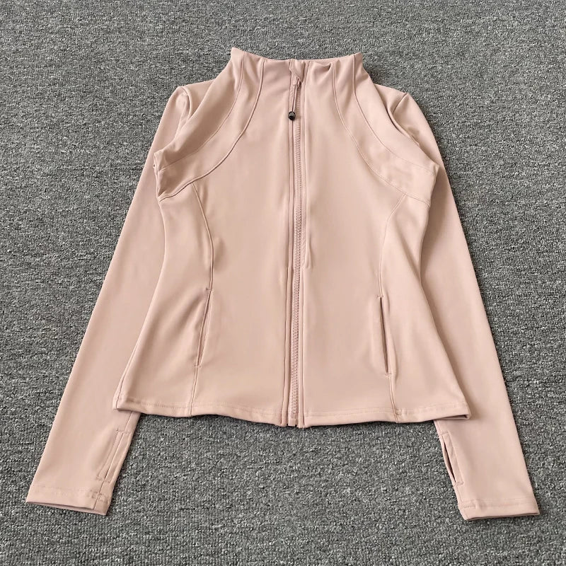 Athletic Slim Fit Quick Drying Zipper Running Jacket Women Dryfit Outer Wear Yoga Training Fitness Jacket with Thumb Hole