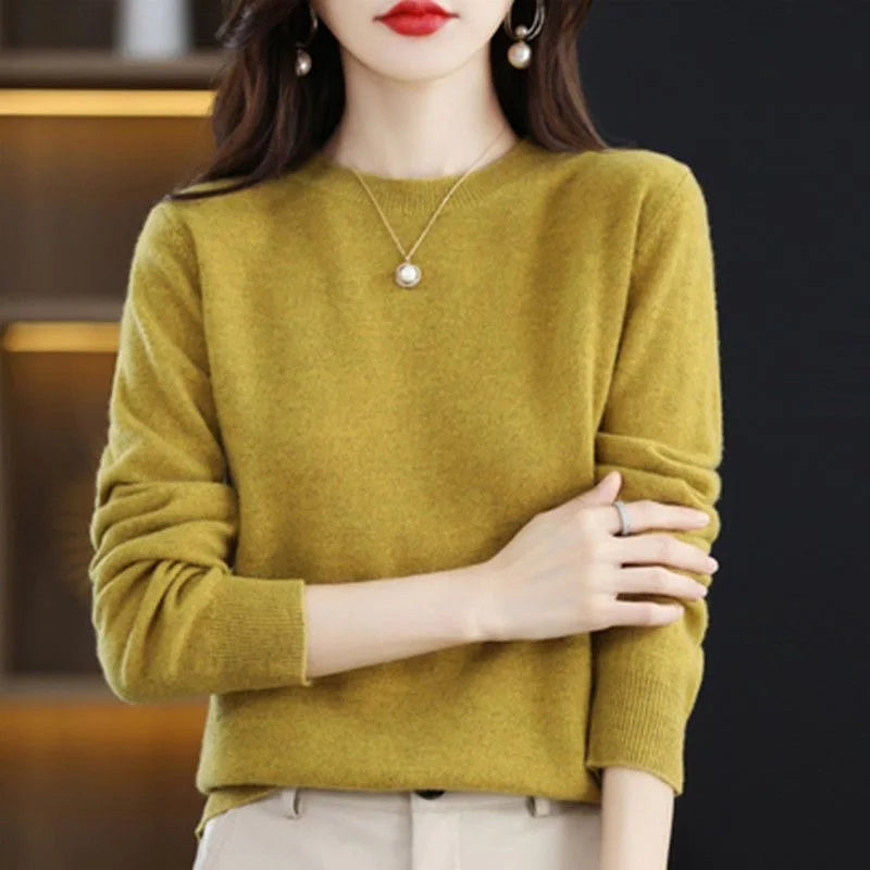 Round Neck Crochet Knit Sweater Long Sleeve Loose Fit Pullover