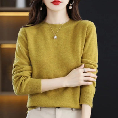 Round Neck Crochet Knit Sweater Long Sleeve Loose Fit Pullover