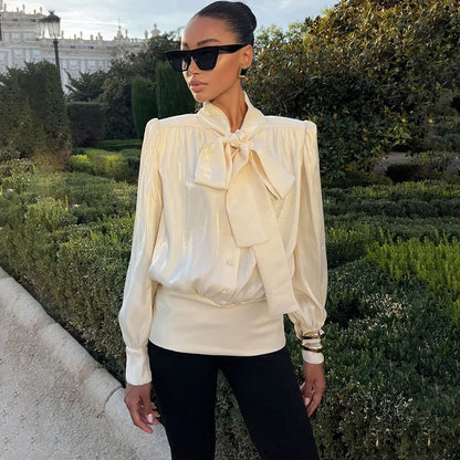 Elegant Satin Lace-Up Blouse