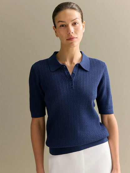 Lapel Short Sleeve Knit Loose Pullover Tee