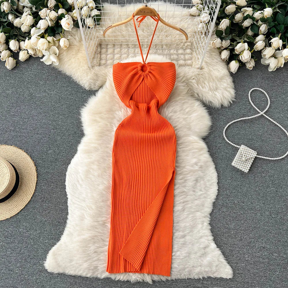 YuooMuoo Chic Fashion Sexy Package Hips Split Knitted Dress Women Slim Elastic Bodycon Party Dress Streetwear Outfit