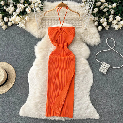 YuooMuoo Chic Fashion Sexy Package Hips Split Knitted Dress Women Slim Elastic Bodycon Party Dress Streetwear Outfit