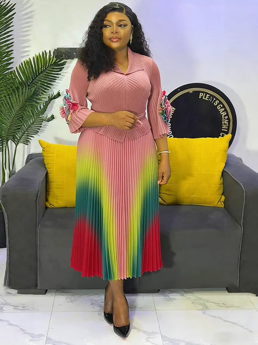 Women's Gradient Pleated A-Line Dress