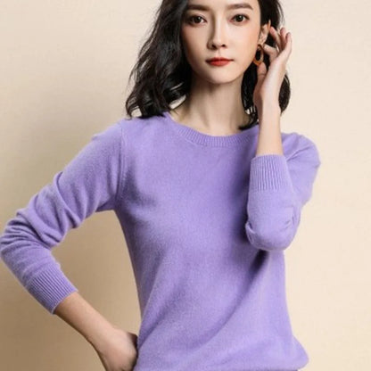 Round Neck Crochet Knit Sweater Long Sleeve Loose Fit Pullover