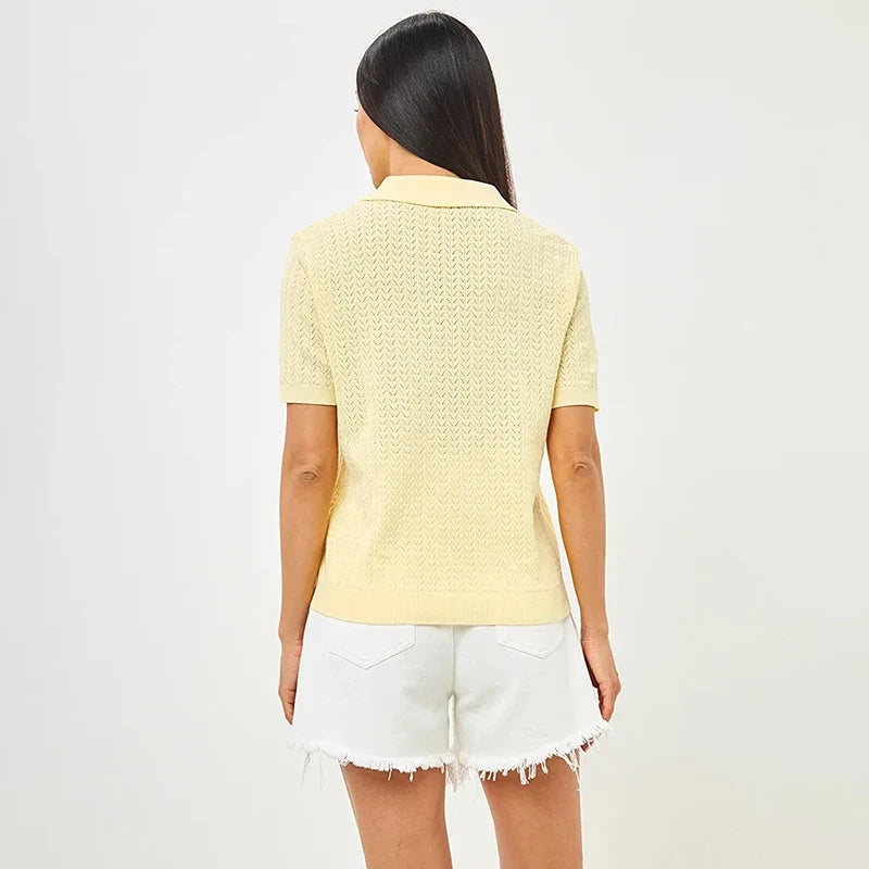 Lapel Short Sleeve Knit Loose Pullover Tee