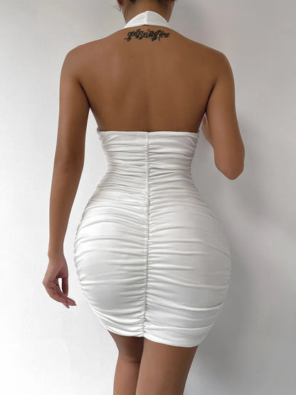 Sexy Deep V Evening Party Sleeveless Backless Short Halter Dresses Women Tight Club Mini Dress Clubwear