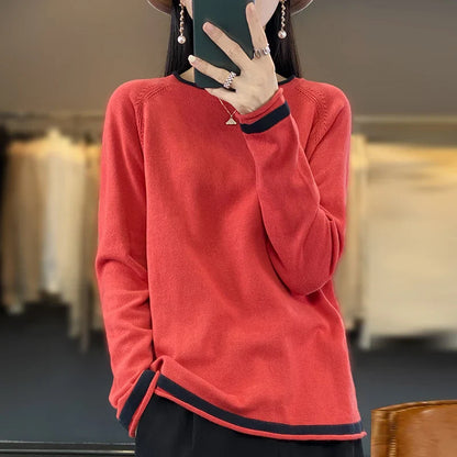 Round Neck Cotton Knit Sweater Long Sleeve Regular Fit