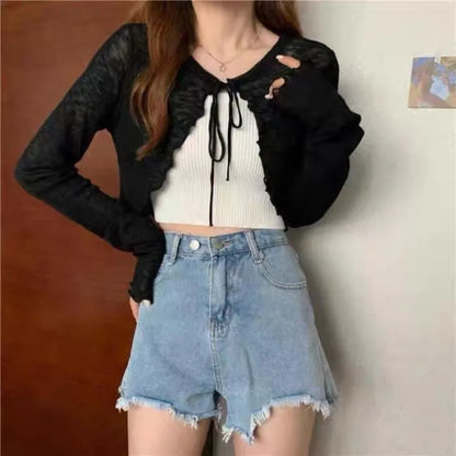 Women's Sunscreen Cardigan - Lightweight Lace-Up Knit Top