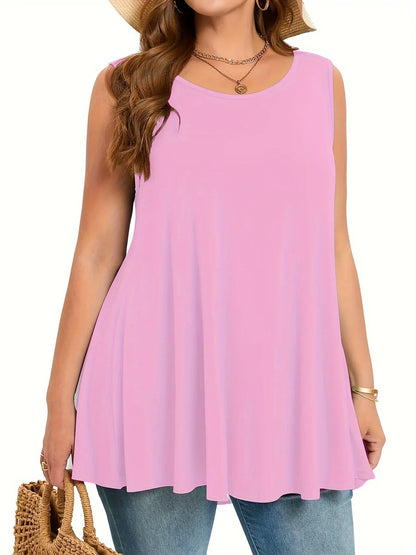 Plus Size Solid Tank Top Women Casual Crew Neck Sleeveless