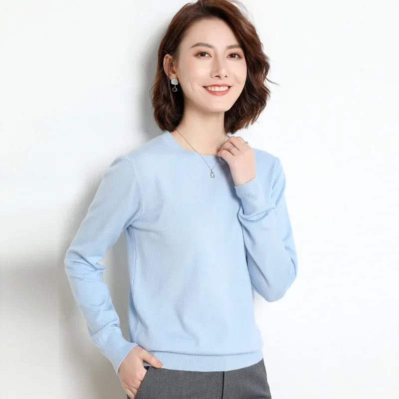 Round Neck Knit Sweater Long Sleeve Regular Fit Pullover