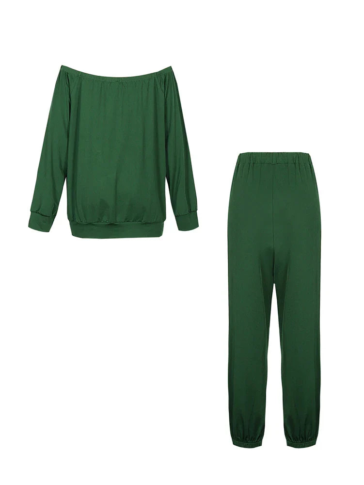 Women's Slant Shoulder Top and Pants Set