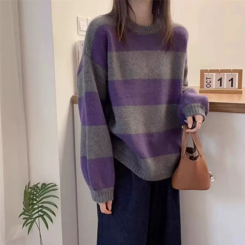 Women's Cashmere Striped Round-Neck Sweater