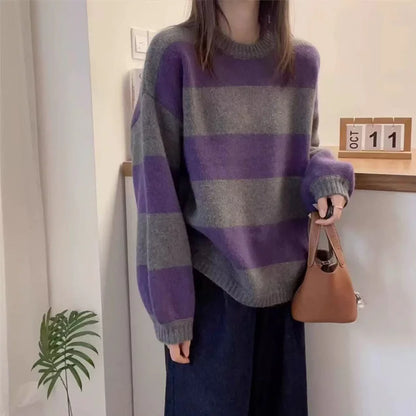 Women's Cashmere Striped Round-Neck Sweater