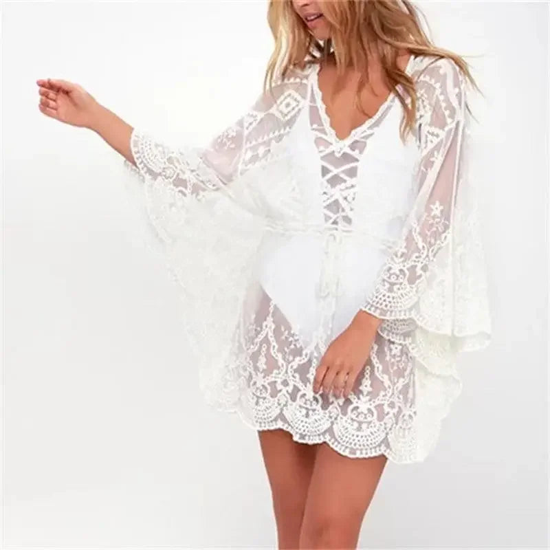 Lace Beach Pareo Beachwear Swim Suit Cover Up Playa Pareo Tunics for Beach Tunic Swimwear Women