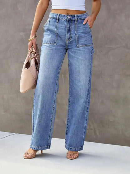 Mid Waist Loose Straight Jeans