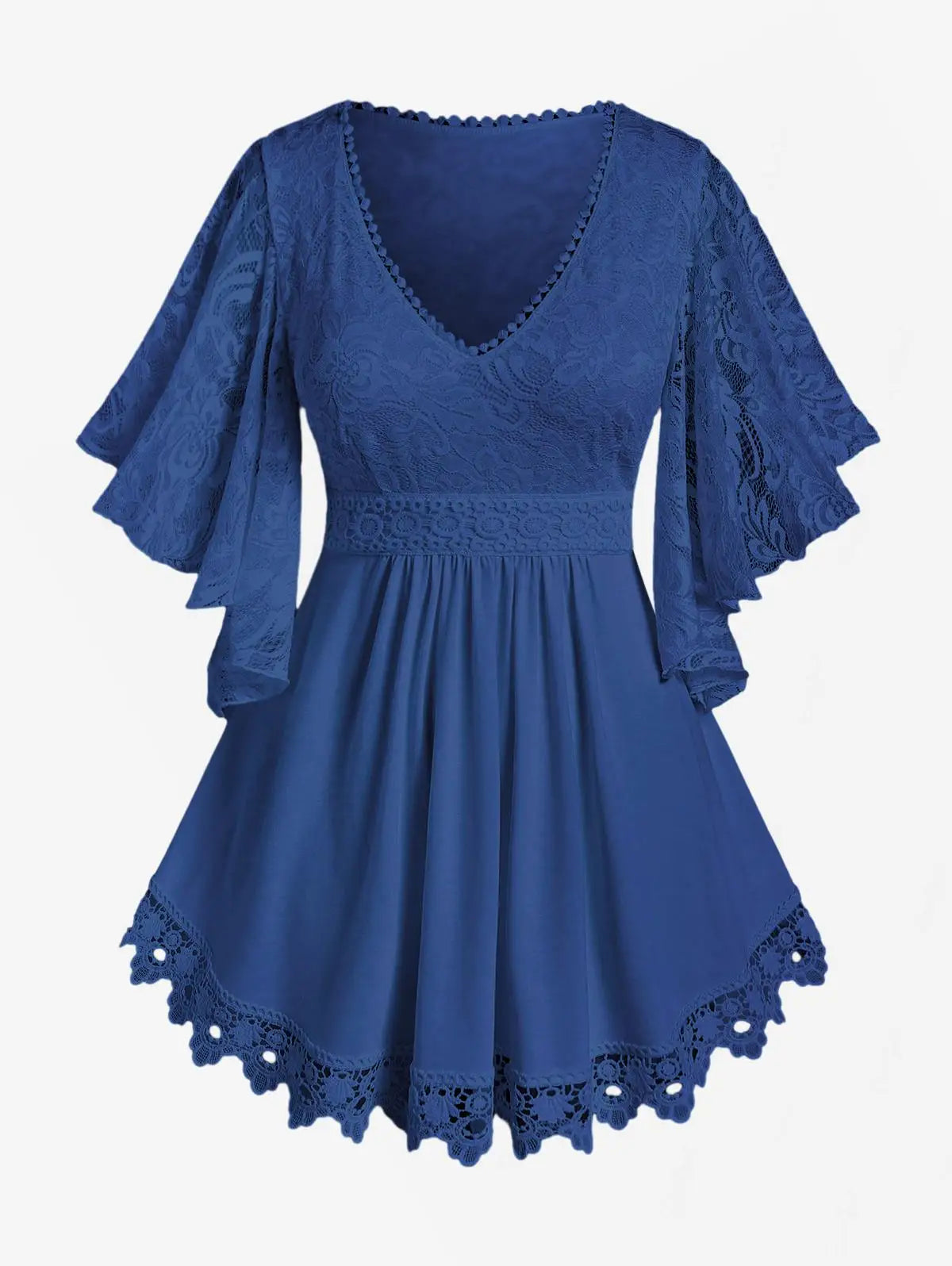 Women's Flower Lace Insert Criss-Cross T-Shirt