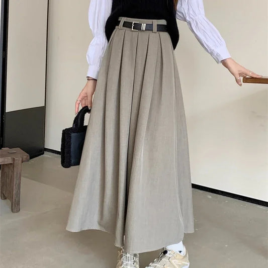 Women's Midi Skirt - Pleated A-Line Mid-Length Skirt