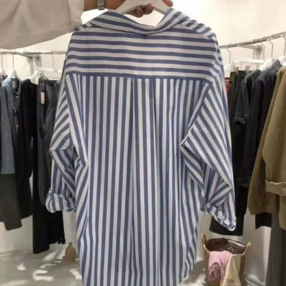 Striped Puff Sleeve Polo-Neck Shirt
