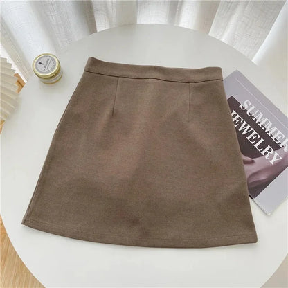 High-Waisted Plus-Size Woolen A- Line Skirt For Women New Arrival Black Petite Short Skirt With Hip Covering