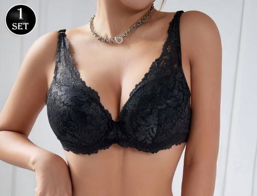 Women's Carbon Silver Bra Set Anti-sagging Gathering Steel Rim Adjustment Bra Sexy Lace Panties