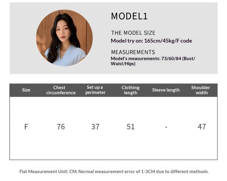 Spring and summer minimalist and versatile muscle-building V-neck slim-fitting and thin small flying-sleeved knitted sweater