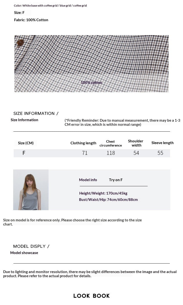 Autumn new casual lapel retro small plaid pure cotton versatile medium and long shirt